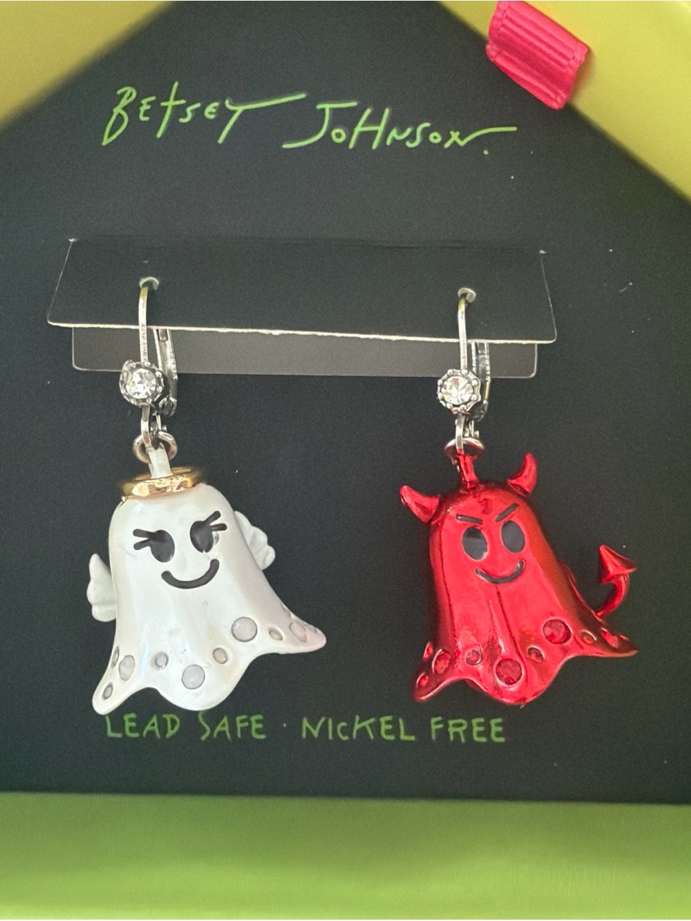 Betsey Johnson Red Devil & White Ghost Dangle Earrings